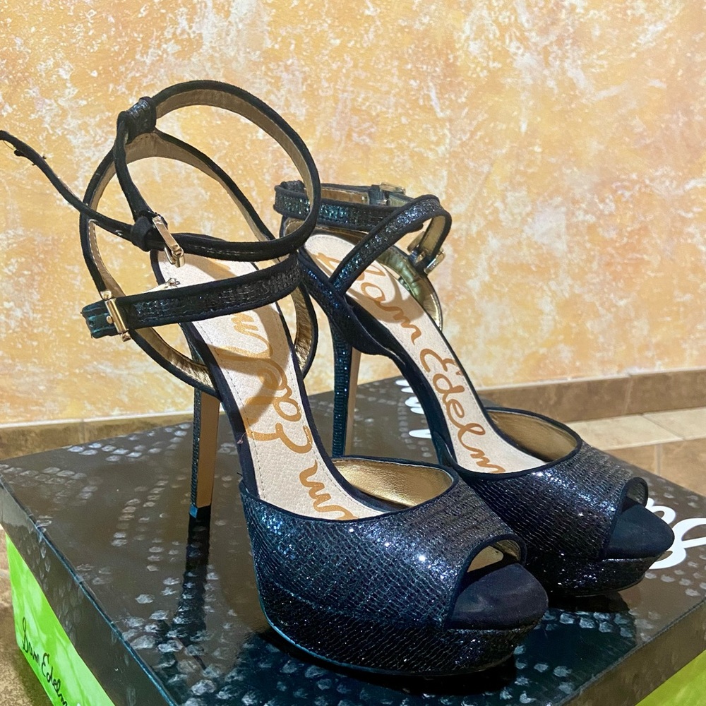 Sam Edelman Nadine Black Glitz Platform Dress Heels, Size 7.5